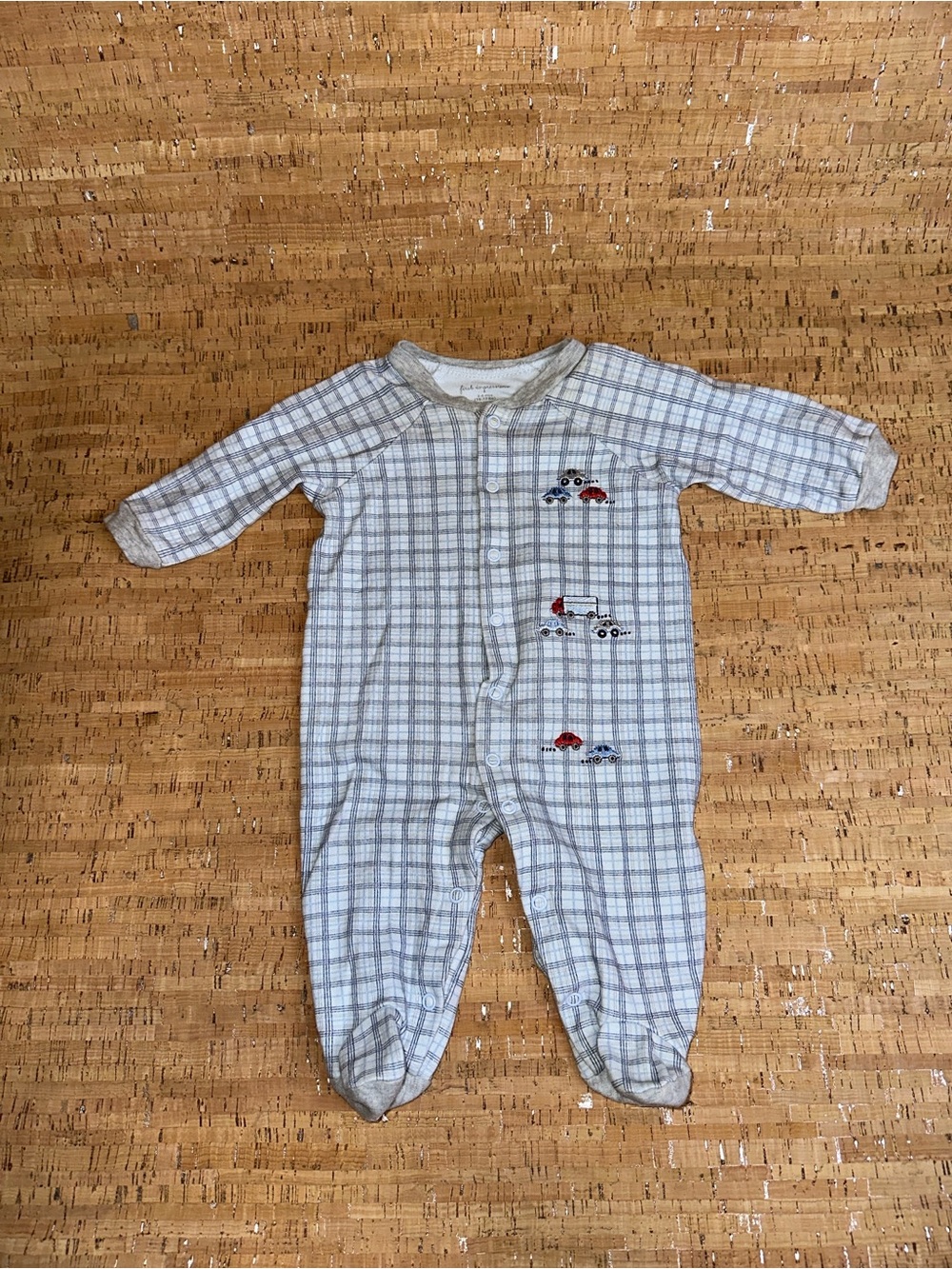Vintage First Impressions Plaid Transportation Footed Sleeper Onesie